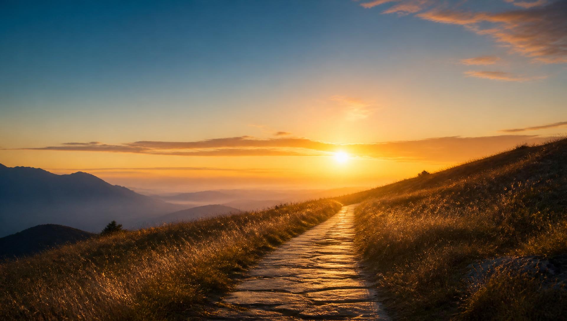 Caminho iluminado ao amanhecer